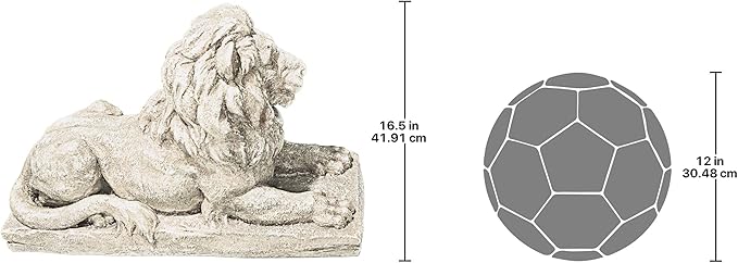 Design Toscano Lyndhurst Manor Lion Sentinel Outdoor Garden Statue, 27 Inch, Resin, Antique Stone Finish