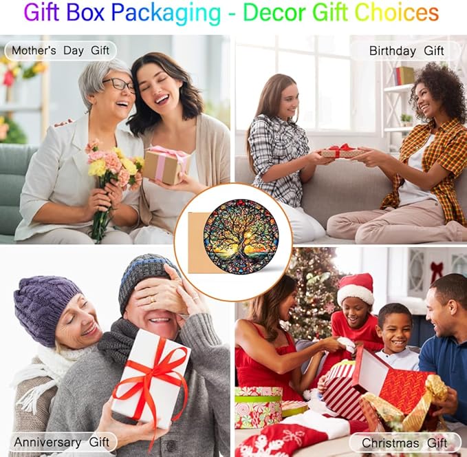 Tree of Life Sun Catcher Stained Glass Window Hanging - Handmade Suncatchers for Windows Hanging Stained Glass Suncatcher - Sun Catchers Indoor Window Wall Home Decor Glass Panel Gift for Women Men