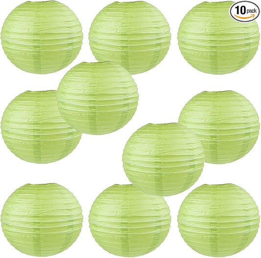 WYZworks - Round Paper Lanterns 10 Pack (Green Grape, 8") - Hanging Paper Lanterns Lamp for Wedding, Birthday, Party and Home Decorations with 8", 10", 12", 16" Option