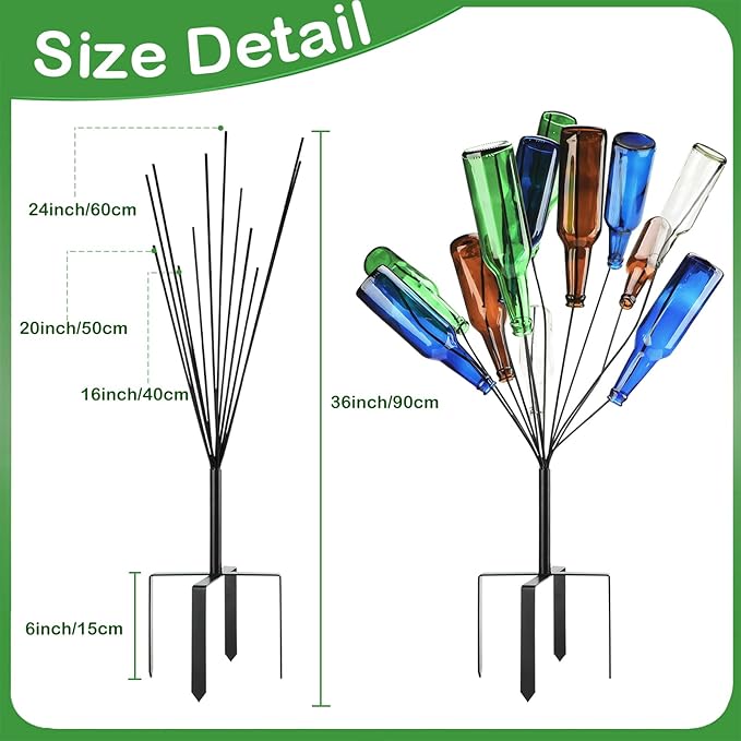 2 Pcs 12 Wine Bottle Tree Garden Outside 36 Inches Glass Bottle Tree Colorful Garden Decorative Bottle Holder Artificial Black Metal Bottle Trees for Lawn Yard Garden Outdoor Decor