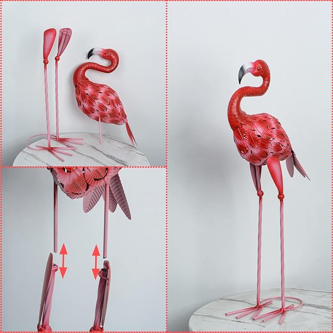 2Pcs Metal Flamingo Statues, Hot Pink Flamingo Outdoor Decor for Garden Home Patio Lawn Backyard Ornaments