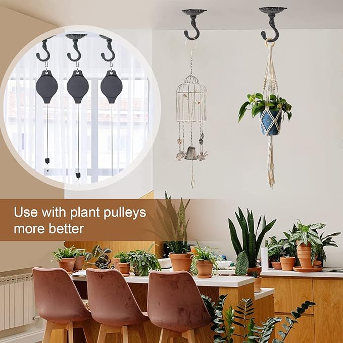 Sungmor Heavy Duty Ceiling Hooks for Hanging Plants, 2PC Black 3.5x3.9Inch Large Cast Iron Ceiling Hooks, Antique Decorative Ceiling Swag Hooks for Hanging Planter Chandelier Wind Chime Lantern Hanger
