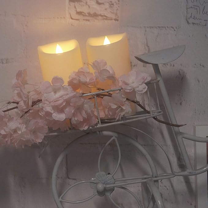 Waterproof Outdoor Battery Operated Flameless Pillar Candles with Timer White Plastic Realistic Flickering Fake Electric LED Lights for Lantern Garden Wedding Christmas Decorations 3”x6” 2 PCS