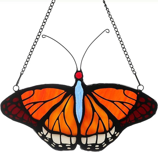 Stained Glass Window Hangings Butterfly Tiffany Style Butterfly Suncatcher for Window Hanging Suncatchers Handcrafted Ornament (Yellow)