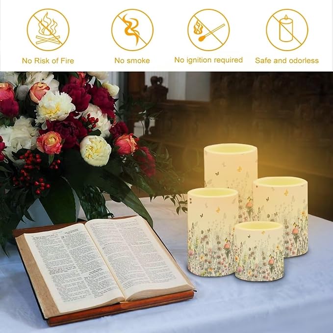 Flameless LED Candles Electric Candle Set with Remote Timer Color Changing Control Long Lasting for Table Centerpiece Home Indoor Wedding Decoration Set of 4, Flower Butterfly Grey