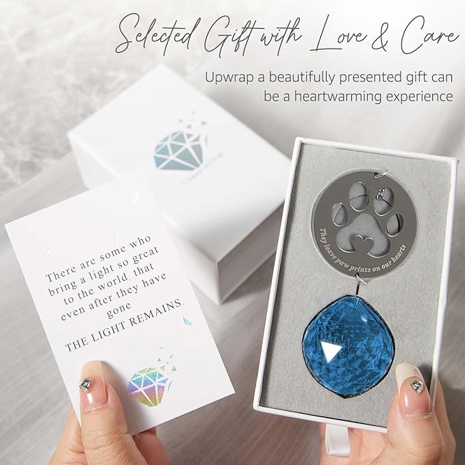 Dog Memorial Gifts, Unique Loss of Pet Sympathy Idea, Navy Blue Crystal Ball Rainbow Suncatcher with Paw Print for Cat or Dog Remembrance and Bereavement
