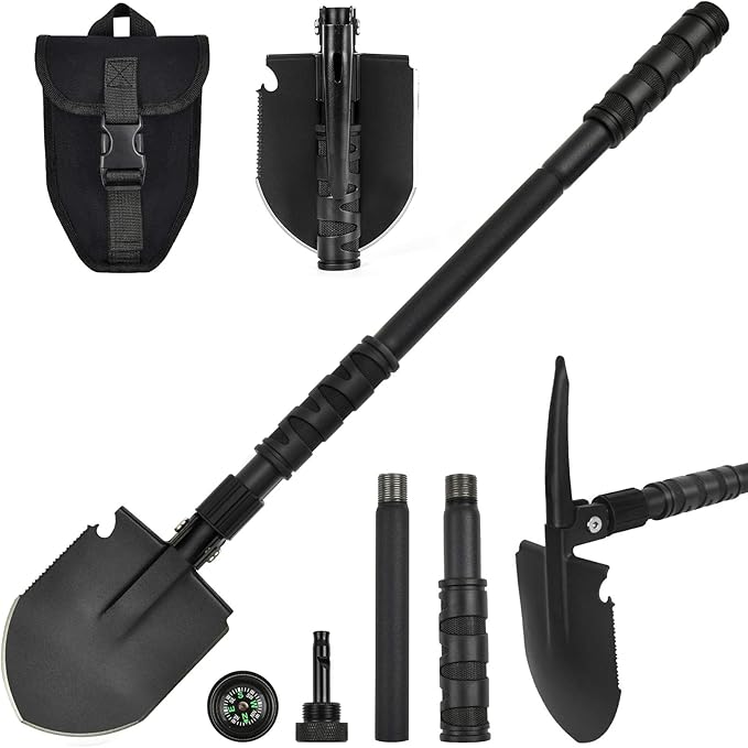 Folding Shovel, (24.21'') Camping Shovel, Survival Off Road E Tool Shovel, with Pickaxe, Portable Bag, High Carbon Steel, for Digging, Backpacking, Hiking, Gardening, Emergency, Outdoor