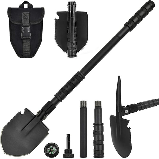 Folding Shovel, (24.21'') Camping Shovel, Survival Off Road E Tool Shovel, with Pickaxe, Portable Bag, High Carbon Steel, for Digging, Backpacking, Hiking, Gardening, Emergency, Outdoor