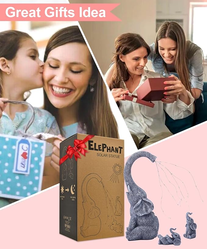 Solar Elephant Statues for Garden Decor: Outdoor Sculptures for Lawn Ornaments - Porch Patio Balcony Front Yard Birthday Gifts for Mom Grandma Women