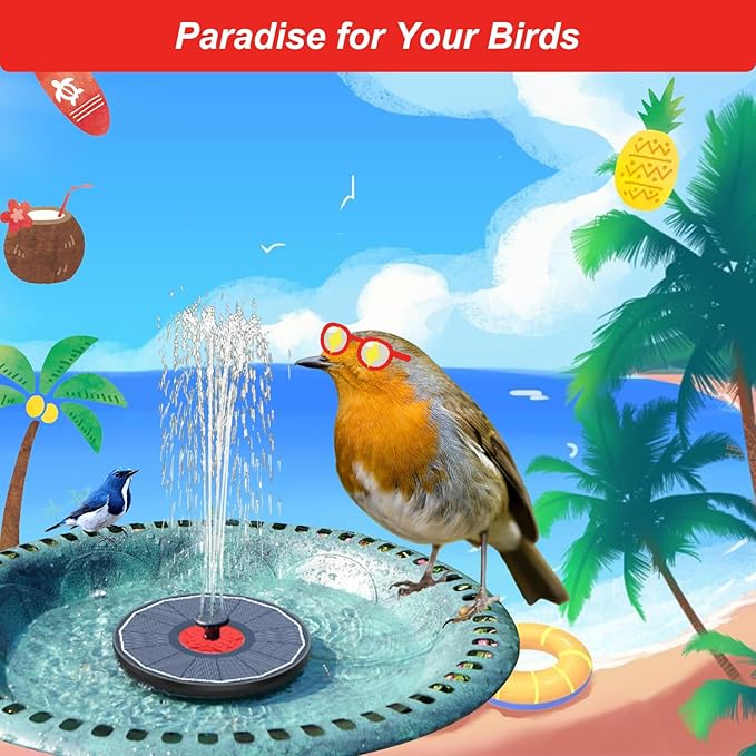 Solar Fountain with Red Flower - Attract Birds - Upgrade 3.5W Solar Bird Bath Fountains, Solar Powered Water Feature Fountain Pump with 7 Nozzles for Hummingbirds, Garden, Pool, and Pond