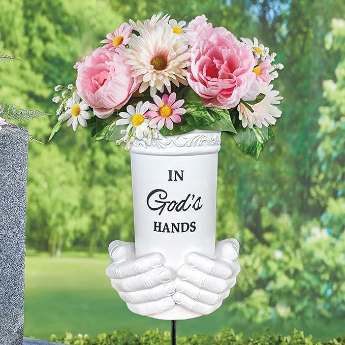 BAYN Grave Decorations for Cemetery, Hand Held Vases with Spikes for Garden Decorations Waterproof Garden Statues Memorial Gifts for Loss of Loved One