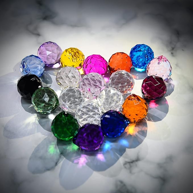 MerryNine 30mm/1.18" 15 Pack Crystal Ball Prism Sun Shine Catcher Rainbow Pendants Maker, Hanging Crystals Prisms for Windows, for Feng Shui (Multicolor)
