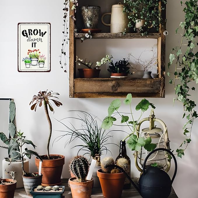 Artlunar Funny Garden Plant Flower Sign Outside Yard Art Decor - Grow Damn It, 12" x 8" (993)