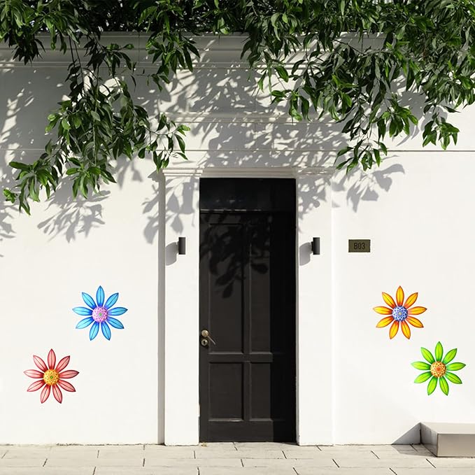 Gooyule Metal Flower Decor, 4 Pack Metal Flowers Wall Decor Colorful Flower Wall Art 6.5" Metal Floral Wall Decor Indoor Outdoor Hanging Wall Decor Metal Wall Decor Set for Home Office Garden Yard