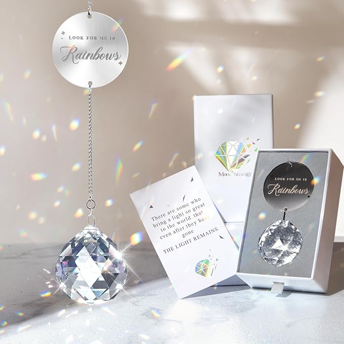 Memorial Gifts for Loss of Loved One, Unique Sympathy Idea, Clear Crystal Ball Grief Suncatcher, Rainbow Bereavement Box for Mom Dad Husband Son Daughter