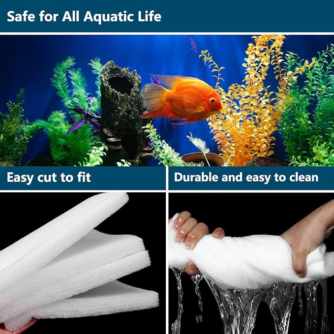 White Koi Pond Filter Pad Fine Bulk - Cut to Fit - Durable Fish Pond Filter Media - Water Garden Aquariums Filter Material - 23.6" x 12" x 3/5" - 4/5" Thickness - 3 Pack