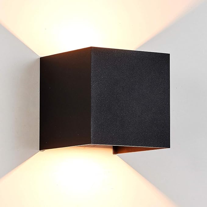 LANFU Aluminum 40W 3000K Cube Square Indoor Outdoor IP65 Waterproof Wall Lights Black Modern Wall Sconce LED Lighting Fixture Black 40W Larger Outside for Patio House