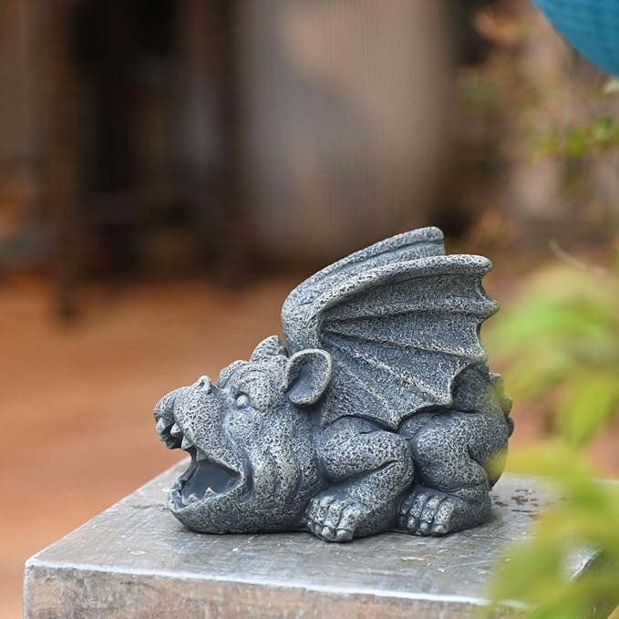 OwMell Gargoyle Statue Garden Guardian Sculpture Figurine Gothic Indoor Outdoor Garden Decor Statue 7 Inch - Lying