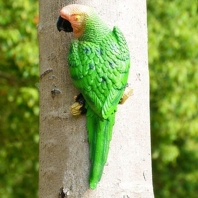 Bright Resin Parrot Statues and Figurines Home Decorations, Realistic Tropical Parrot Sculpture for Wall Decor, Tree, Patio, Garden, Outdoor Pool Statues DIY Bird Ornament(Green)