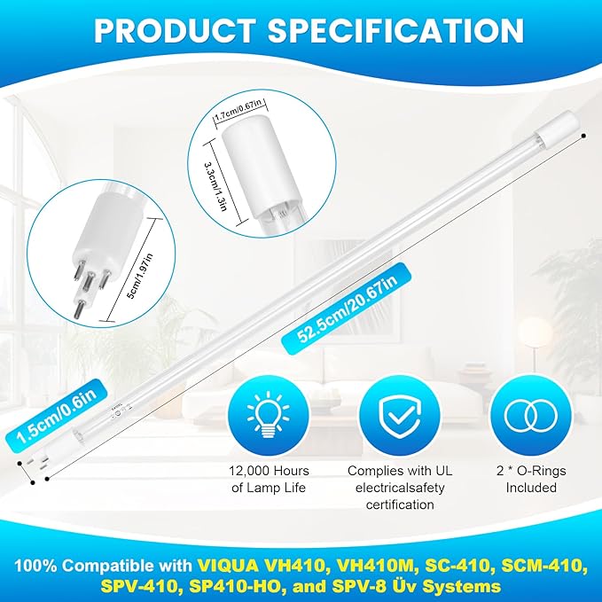 S410RL-HO for VIQUA Replacement Üν Lamp for VIQUA VH410 system, Üν Bulb 100% Compatible with VIQUA VH410, VH410M, SC-410, SCM-410, SPV-410, SP410-HO, and SPV-8 Systems, Rated Time 18,000h, 1 Pack