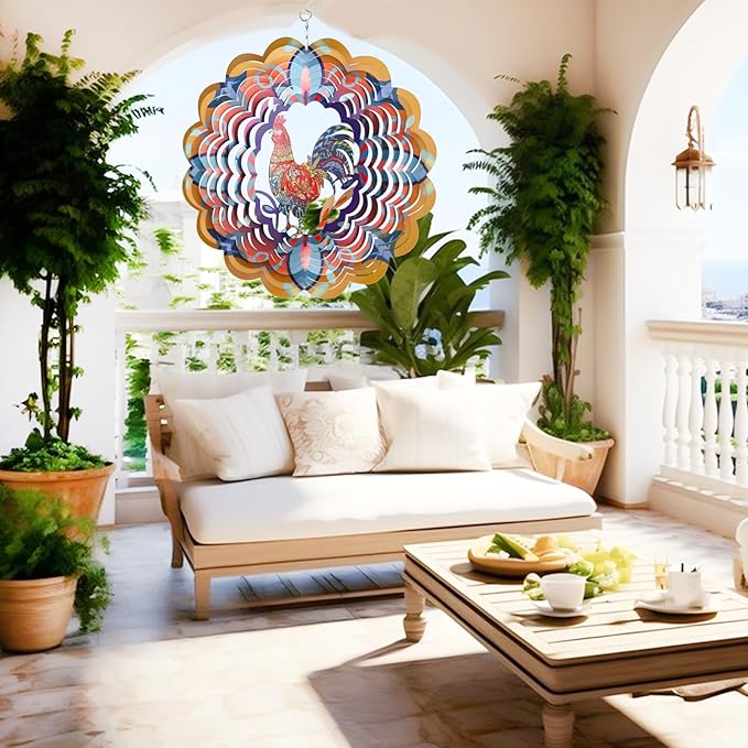 Outdoor Chicken Decoration Wind Spinner Sculpture Art,Metal Clearance Ornament, Chicekn Themed Gifts for Women Rooster Lover,Yard Garden Toy,Hanging Windsock