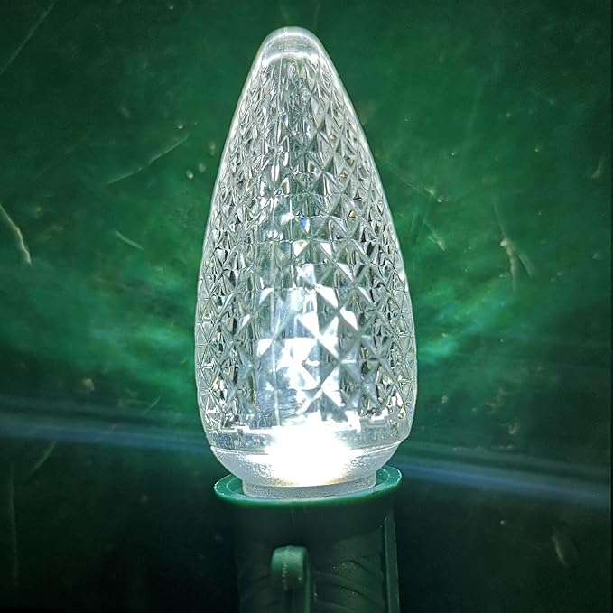 Set of 25 C9 White Faceted Cover Led Replacement Light Bulbs, Dimmable High Brightness E17 Christmas Decorative String Lights for Outdoor Holiday Decoration (White)