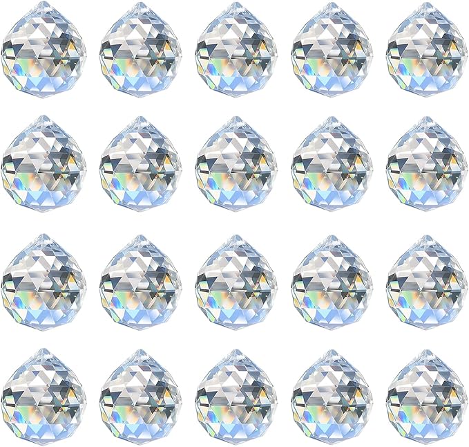 Merrynine 30mm/1.18" 20pcs Crystal Prism Suncatcher for Windows Hanging, Clear Glass Crystal Sun Catcher Beads for Pendants Maker, Crystal Balls for Indoor Window, Feng Shui, Women Girl Gifts