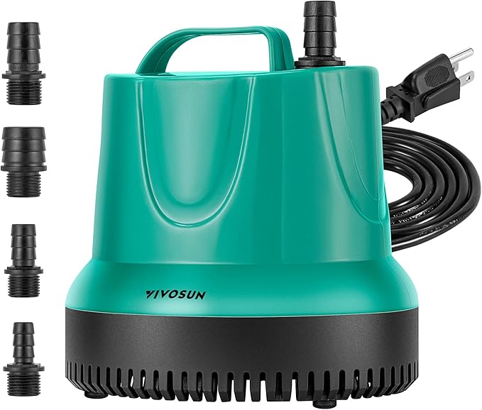 VIVOSUN 1150GPH 100W Submersible Pump for Fish Tank, Pond, Aquarium, Hydroponic Systems with 5ft Power Cord and 4 Nozzles Blue
