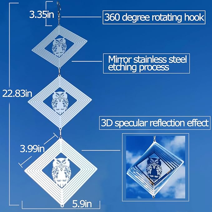 9 Discs Owl Bird Scare Discs Set-Highly Reflective Double-Sided Bird Reflectors,Extra Sparkly Owl Wind Spinner Outdoor Garden Decor, Bird Devices Deterrent to Scare Birds Away from Yard Patio Farm