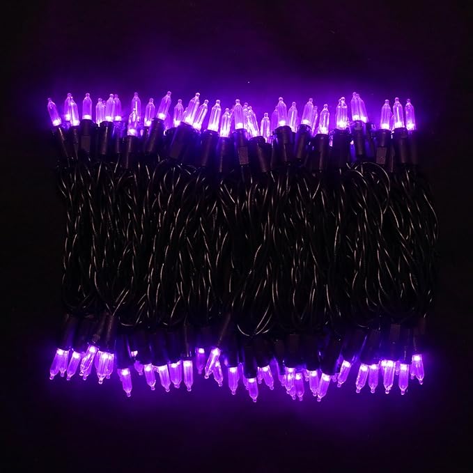 Purple Halloween LED Lights - 2 Pack 100 Count Purple Christmas String Lights for Tree, Party, Holiday, Indoor/Outdoor Halloween Decorations, 2 Sets 33 Feet Black Wire, UL Certified, Connectable