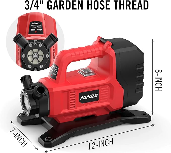 POPULO Hybrid Water Transfer Pump, 20V or 120V Portable Cordless Utility Pump, Upgraded 325 GPH Electric Transfer Water Pump with 4.0Ah Battery for Rain Barrel, RV, Tank, Irrigation, Ponds, Garden