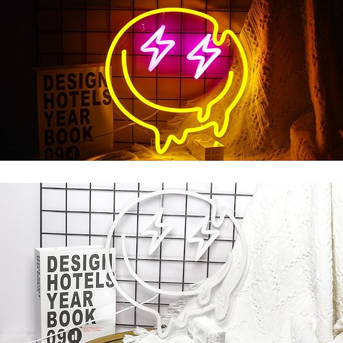 LED Smile Faces Neon Light Signs USB Powered for Wall Bedroom Kids Room Holiday Party Decoration Gifts (Yellow)