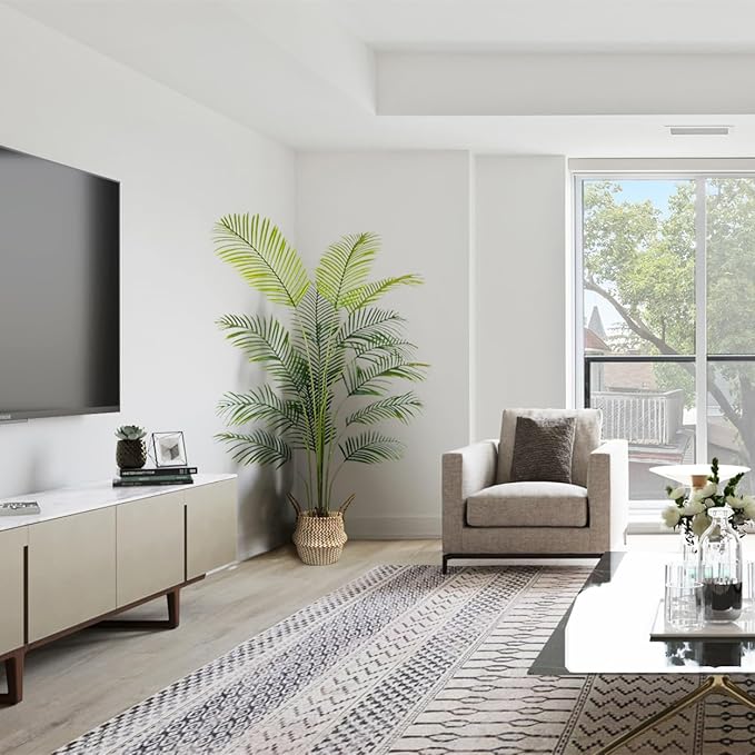 Artificial Palm Tree, 6ft Fake Areca Palm Plant with Basket, Tropical Faux Dypsis Lutescens Plants for Indoor Outdoor Home Office Shop Garden Décor