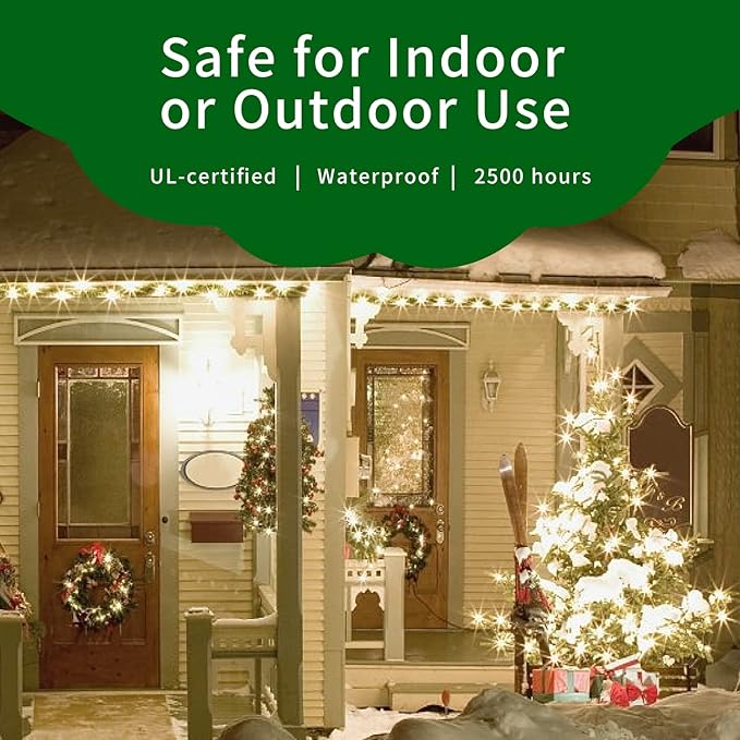 Ultra-Bright Connects End to End Warm White Christmas Mini Lights 100L 19.6Ft UL Listed Incandescent Bulb String Light Set for Indoor and Outdoor Holiday Garden Party Christmas Tree Decor