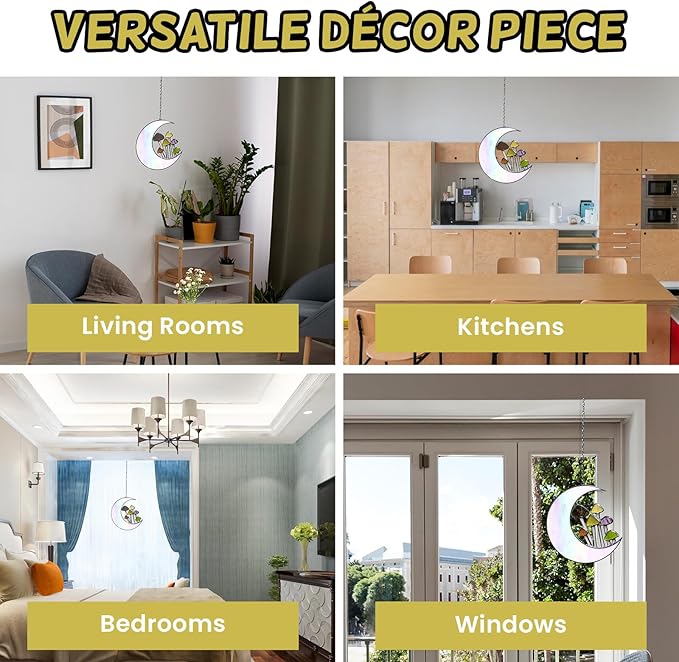 Sensory4U Mushroom Moon Stained Glass Suncatcher - Earth Tone Modern Window Hanging Wall Art - Home Decor or Garden Suncatcher for Natural Light Reflection