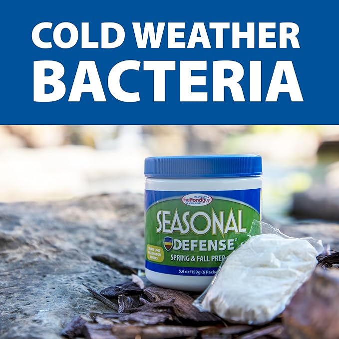 The Pond Guy Seasonal Defense, Spring & Fall Beneficial Bacteria, Barley & Enzymes, Cold Water Pond Sludge & Scum Treatment, Fish & Plant Safe, 6 Packets