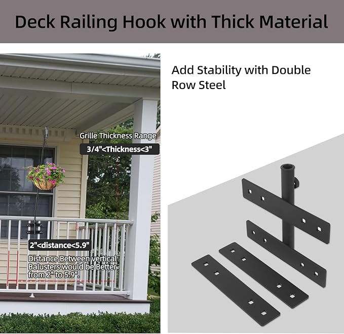 Deck Hook-Deck Railing Plant Hanger Outdoor,Bird Feeder Hanger for Deck Railing W/Non-slip Pads, Fence Shepherds Hooks Bracket for Hanging Hummingbird Feeder,Planter,Flower Baskets-360°Rotating Pole