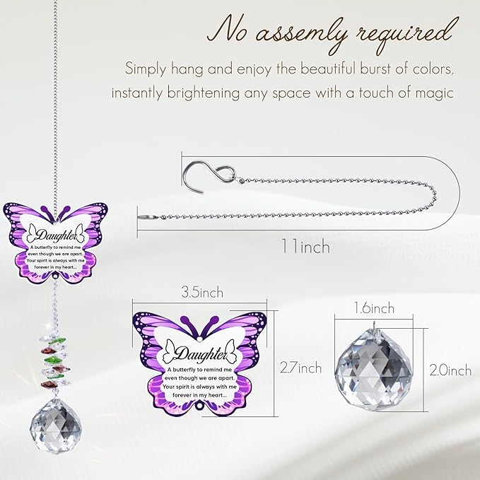 Sympathy Gifts for Loss of Daughter, Daughter Memorial Crystal Suncatcher Butterfly Rainbow Maker, Memorial Gifts for Loss of Daughter, in Memory of Daughter, Bereavement Gifts for Loss of Daughter