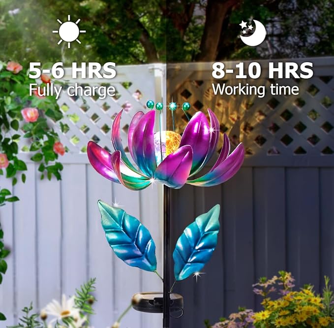 Outdoor Garden Decor Solar Spinners Lights - Metal Wind Spinner Solar Lights for Yard, Patio, Garden Lawn Oranments