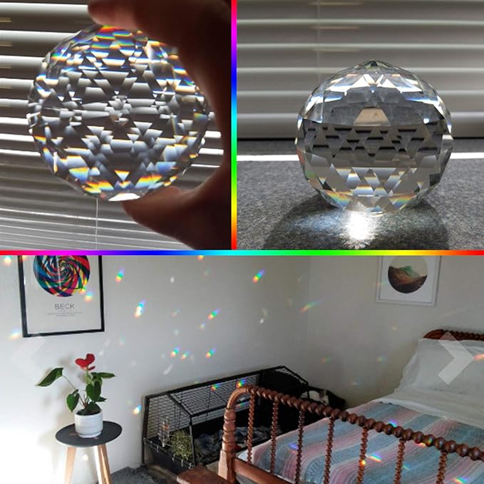 Clear Crystal Suncatcher Ball Prism Glass Sphere Faceted Gazing Ball Rainbow Maker Window Prisms Suncatcher for Window, Sun Catcher(80mm/3.15inch)