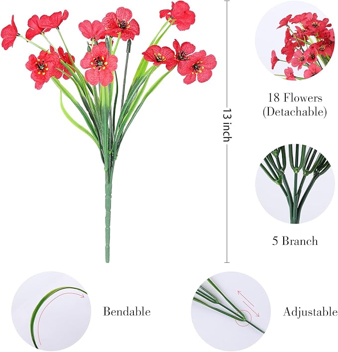 24 Bundles Artificial Flowers for Outdoor,No Fade Fake Plastic Flowers for Garden Porch Window Box Home,Red White Blue Faux Plants for 4th of July Memorial Day Independence Day Patriotic Decor