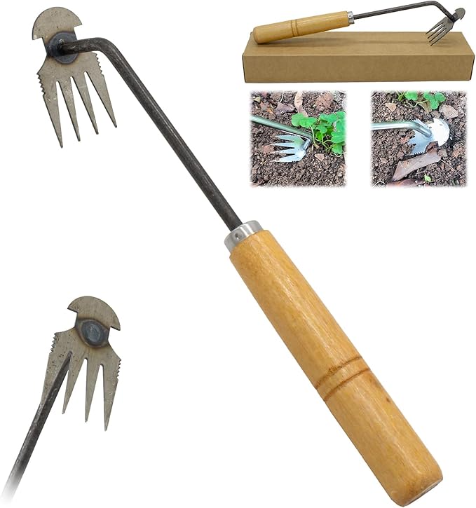 Weeding Artifact Uprooting Garden Weeding Tool, Upgraded Weed Removal Tool, Stainless Steel/Manganese Steel Weed Puller Manual Weeders for Home Gardening Yard Farmland (12in Metal Wood Handle)