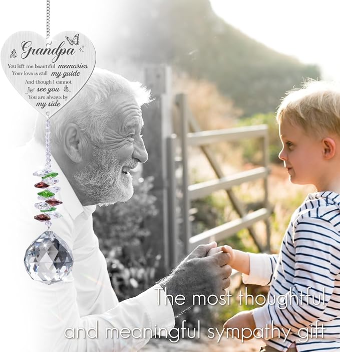 Sympathy Gifts for Loss of Grandfather,Memorial Crystal Suncatcher,Memorial Gifts for Loss of Grandpa,Hanging Crystals Ornament for Window Rainbow Maker Prisms Home Decor Gift