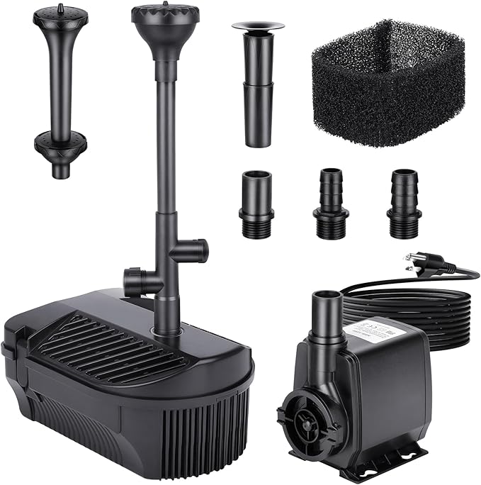 Pond Filter with Pump Kits, 800GPH Pond Filter with 60W Pond Pump & Fountain Kit, Pond Filter Suitable for Outdoor Ponds Clean, Garden, Fountain(Corded Electric)