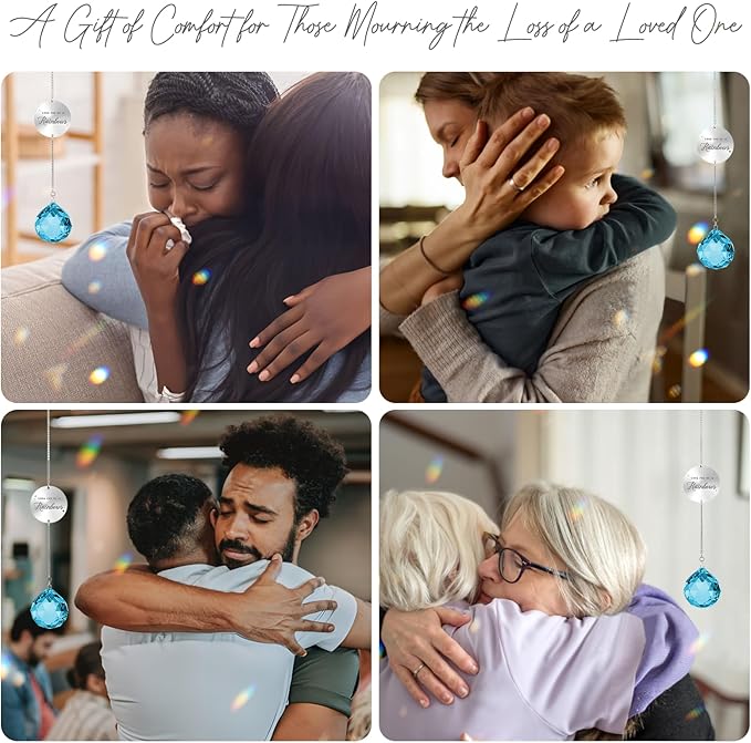 Memorial Gifts for Loss of Loved One, Unique Sympathy Gift Idea Sky Blue Crystal Ball Window Suncatcher, Rainbow Bereavement Grief Gift Box for Loss of Mom Dad Husband Son Daughter