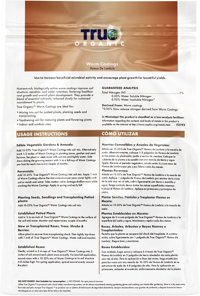 True Organic Worm Castings – Natural Fertilizer for Enhanced Soil Health, Root Growth, and Bountiful Yields