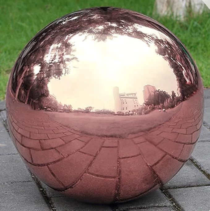 Nerien Gazing Ball, Stainless Steel Garden Mirror Globe, Polished Ornament Sphere, Hollow Floating Reflective Hemisphere, for Home Outdoor Pond Housewarming Swimming Pool Decoration, Rose Gold, 5Pcs