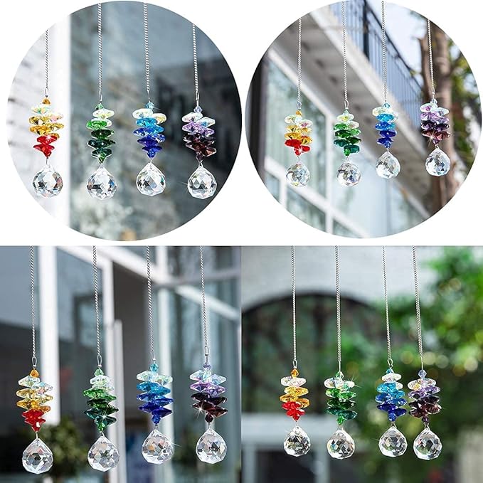 4PCS Crystal Hanging Sun Catchers for Window Indoor Rainbow Maker Suncatchers Crystals Ball Prism Chakra Octagon Bead Decor for Home Garden