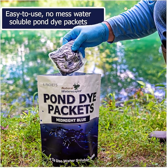 Vivid Blue Pond Dye Packets - 6 Water Soluble Packs of Lake Dye Treatment