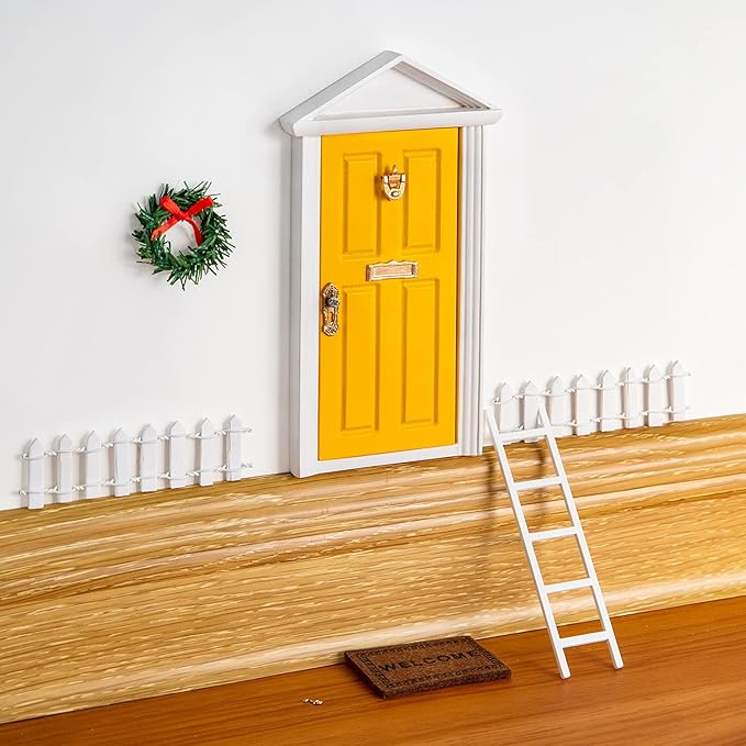 Wooden Yellow Fairy Door - Miniature Elf Door…